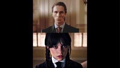 Patrick Bateman X Wednesday Addams Staring Memes Download